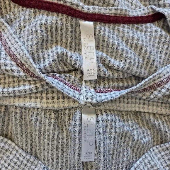 Cacique Sleep Womens Plus 18/20 Grey Waffle Knit Thermal Pajama Set Henley Pants - Picture 8 of 9